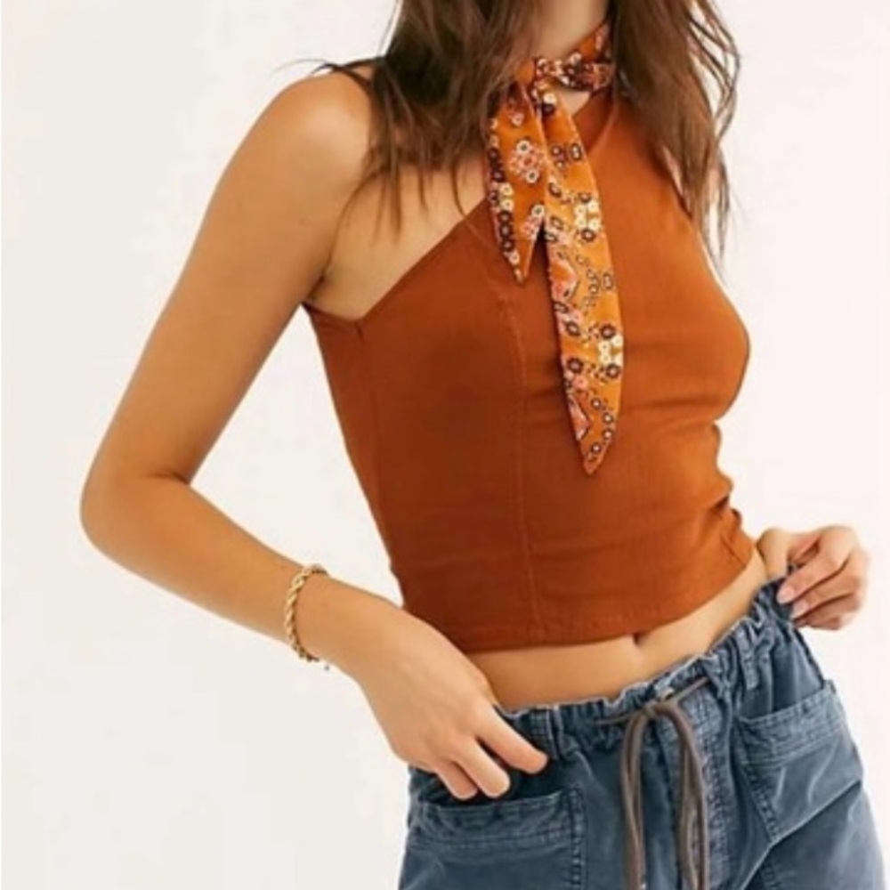 Free People Caroline one shoulder top orange XS